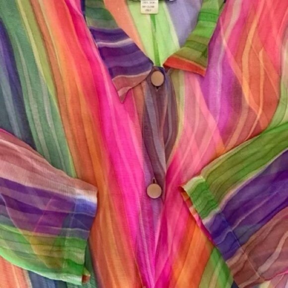 Harriet Selwyn 100% Silk Abstract Rainbow Button Down Long Sleeve Blouse Sz 6 - Picture 5 of 10